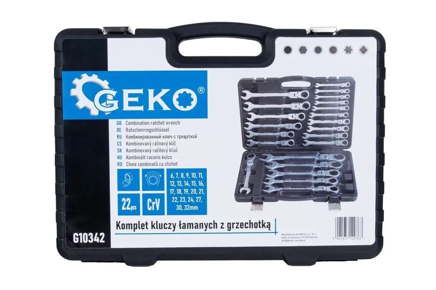 Набор ключей комбинированных с трещоткой и шарниром GEKO G10342 22 шт 706 фото