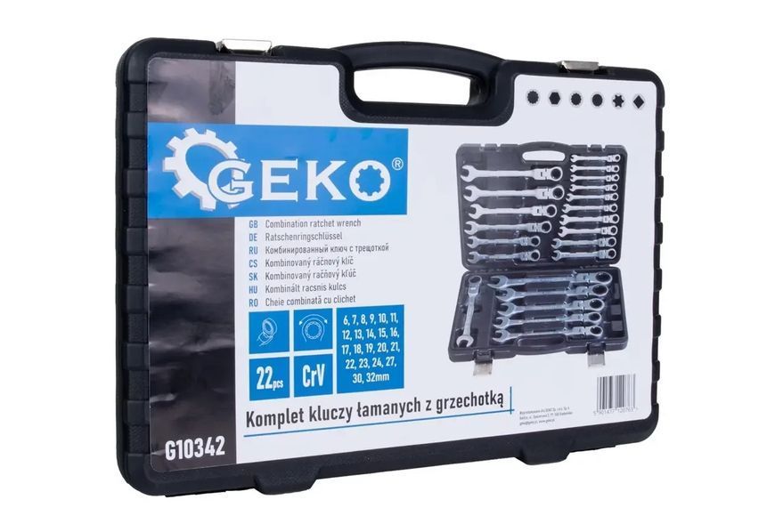 Набор ключей комбинированных с трещоткой и шарниром GEKO G10342 22 шт 706 фото