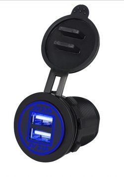 Автомобильное зарядное устройство 2хUSB (12/24V) с синей подсветкой 2406 фото