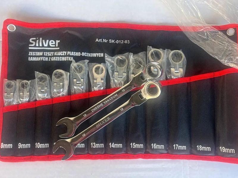 Набор комбинированных ключей с трещоткой и шарниром 8-19 мм 12 шт. SILVER SK-012-03 SK-012-03 фото