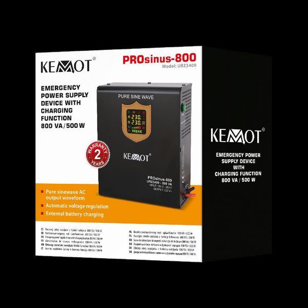 Перетворювач напруги ДБЖ KEMOT PROsinus 800 12/230V (800VA/500W) URZ3409 3409 фото