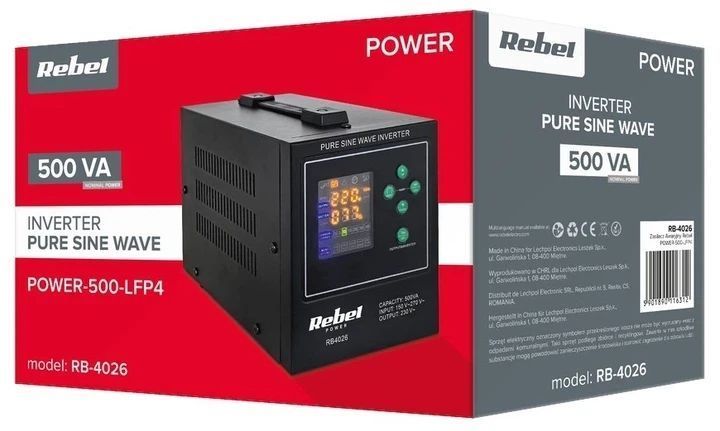 ДБЖ Rebel POWER-500-LFP4 RB‑4026 12V 230V 500VA/300W RB‑4026 фото