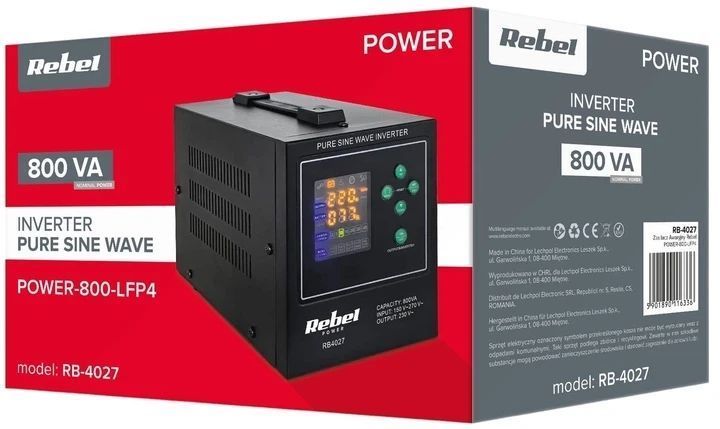 ДБЖ Rebel POWER-800-LFP4 RB‑4027 12V 230V 800VA/500W RB‑4027 фото