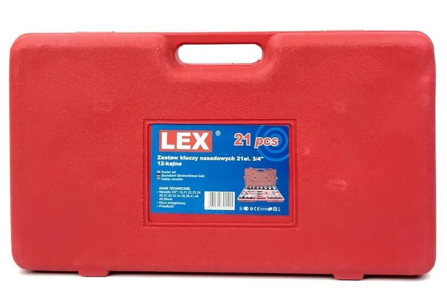 Набор торцевых головок, 6-гранных, 3/4", 19-50 мм, 21 шт. LEX LX21V LX21V фото